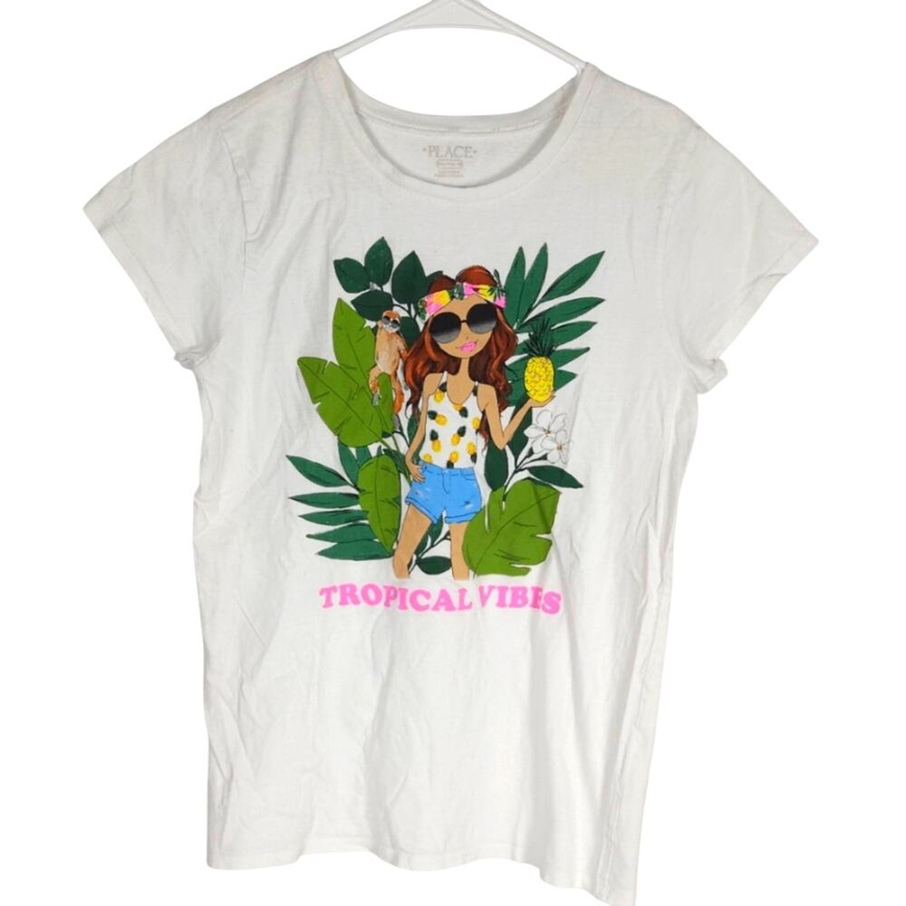 Children’s Place White Graphic Tee • Size 16 XXL Girls • GUC